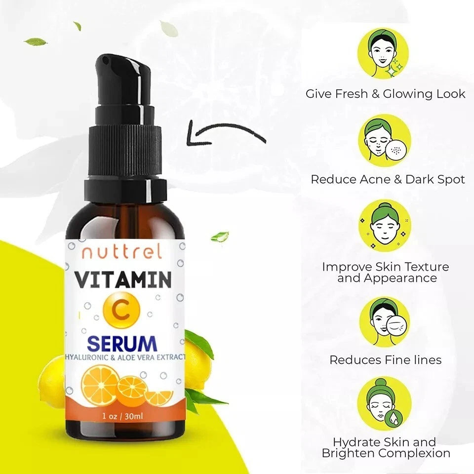 Vitamin C Serum for Face with Hyaluronic Acid Vitamin E Best Skin Anti-Aging 1oz