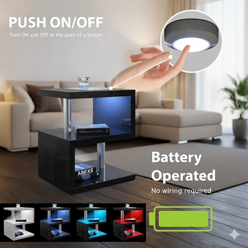 Small Side Table With Storage LED High Gloss Sofa End Coffee Table Living Room