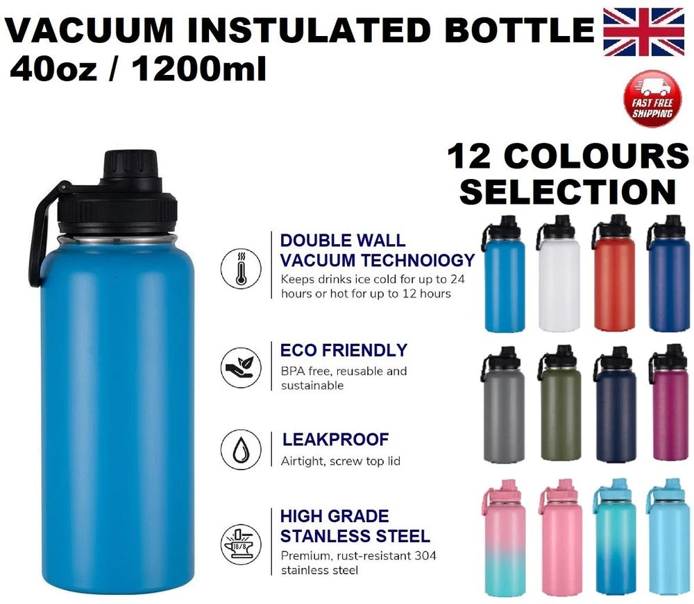 1.2L Water Flask Bottle Stainless Steel Double Wall Vacuum Insulated Thermal