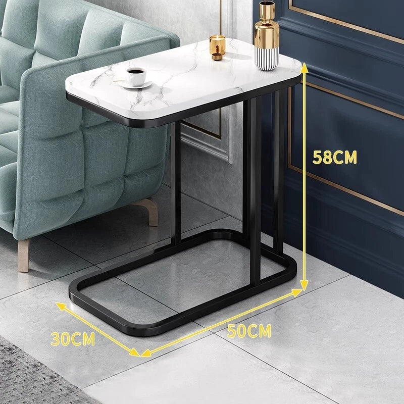 Side Table C Shaped Sofa End Table Coffee Snack Table w/ Metal Frame Couch Table