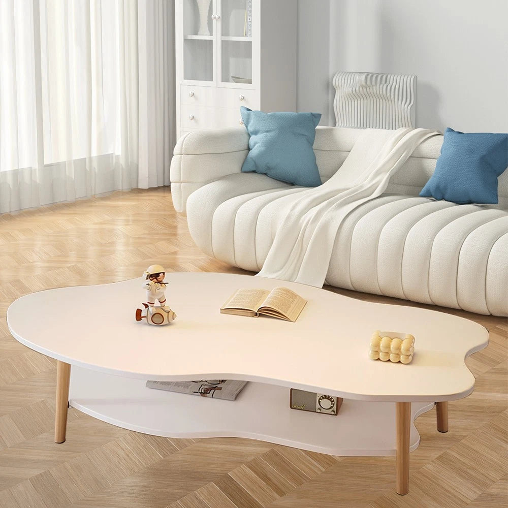 2 Layer Coffee Table Cloud Tea Table Modern Living Room Desk W/ Storage Shelf UK