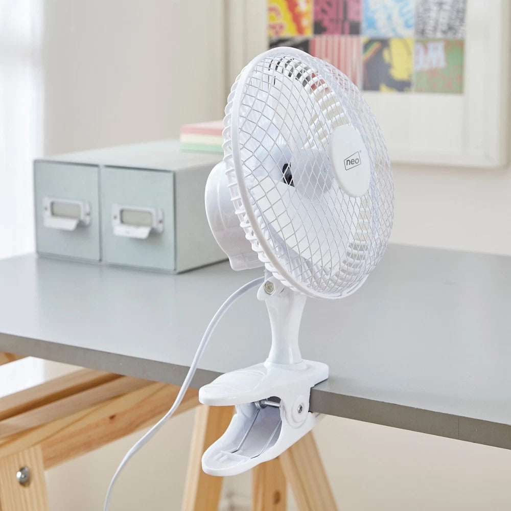 Neo Mini Fan Portable Desktop Clip Base Mount Desk 2 Speed 360 Adjustable Cool