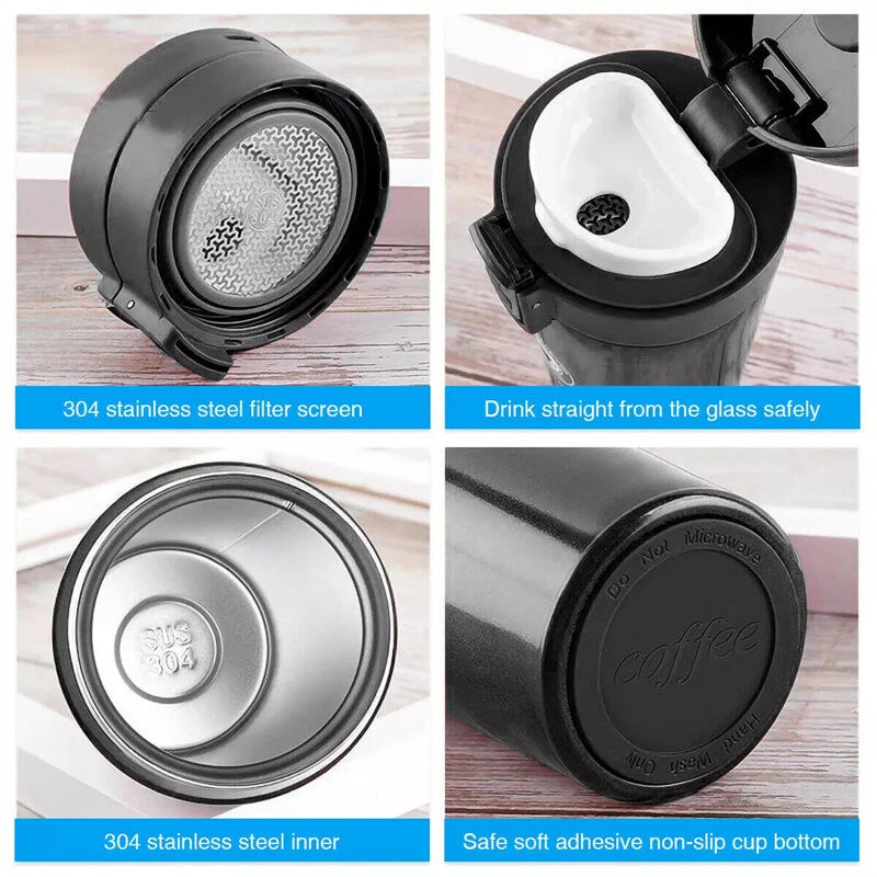 NEW Insulated Travel Coffee Mug Cup Thermal Stainless Steel Flask Vacuum Thermos