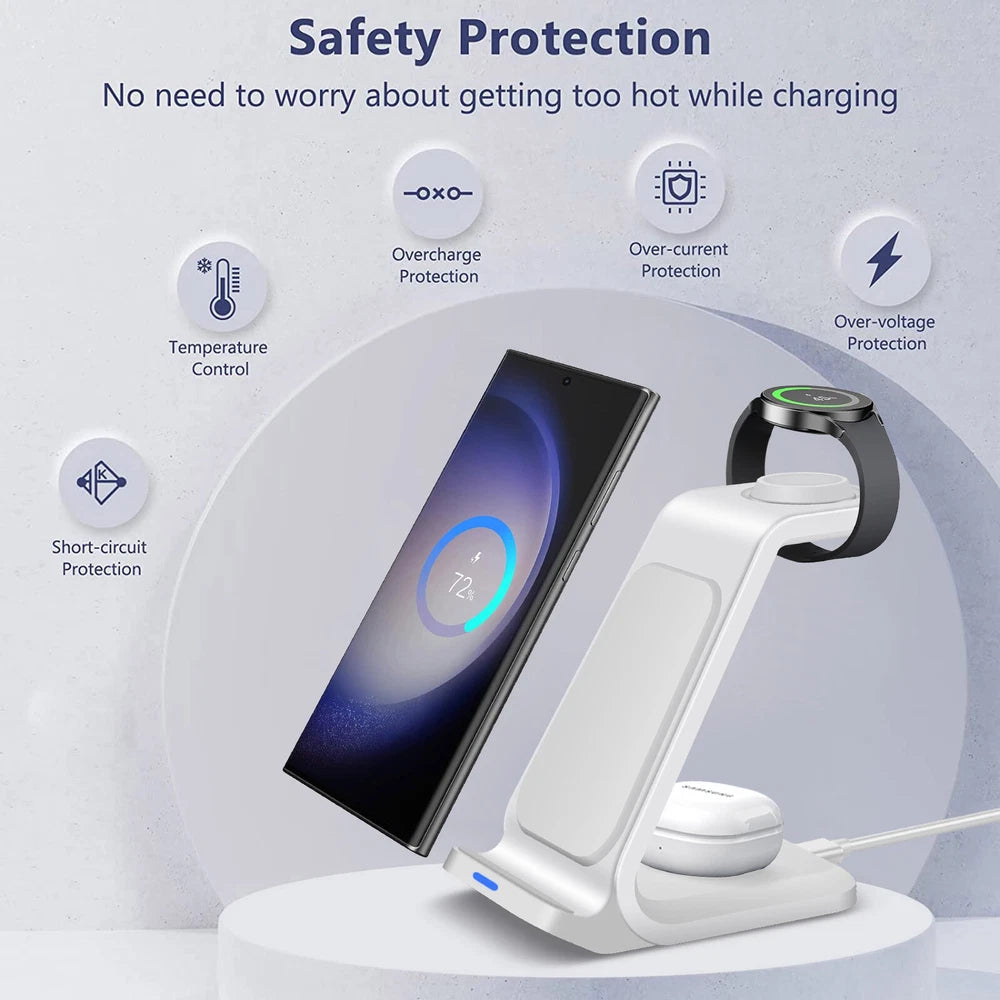 Wireless Charger Dock 3in1 Charging Station For Samsung Galaxy Watch 6/5 S24 S23
