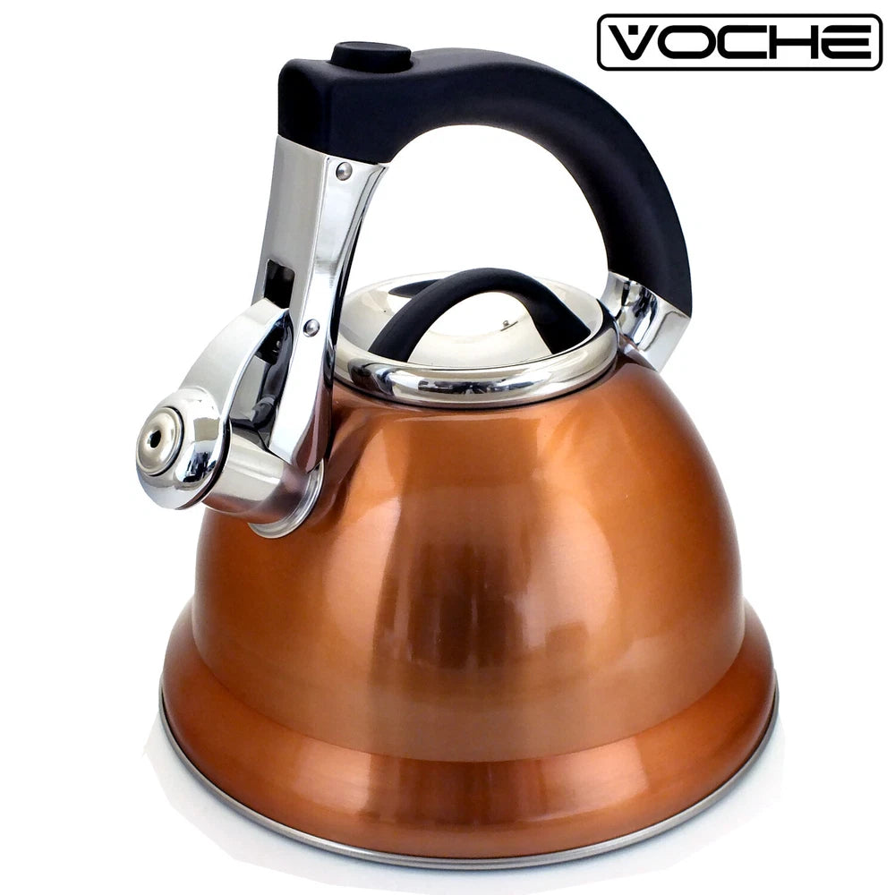 3L Whistling Copper Stovetop Kettle Stainless Steel Gas Electric Hobs Voche®
