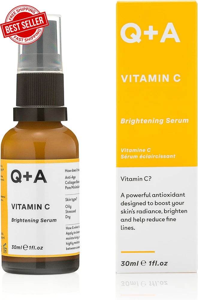 Vitamin C Brightening Face Serum Q+A Anti Ageing Hydrating Hyaluronic Acid 30ml