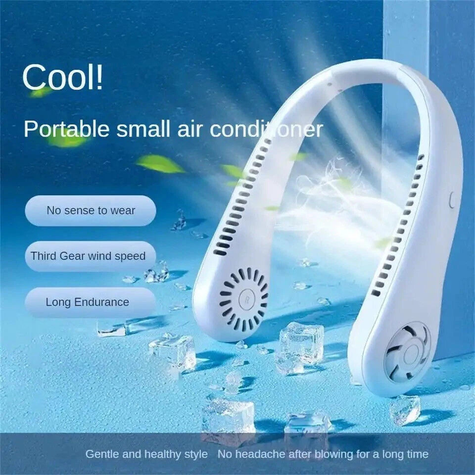 Neck Fan USB Portable Neck Fan Rechargeable Portable Cooler Neckband Bladeless~