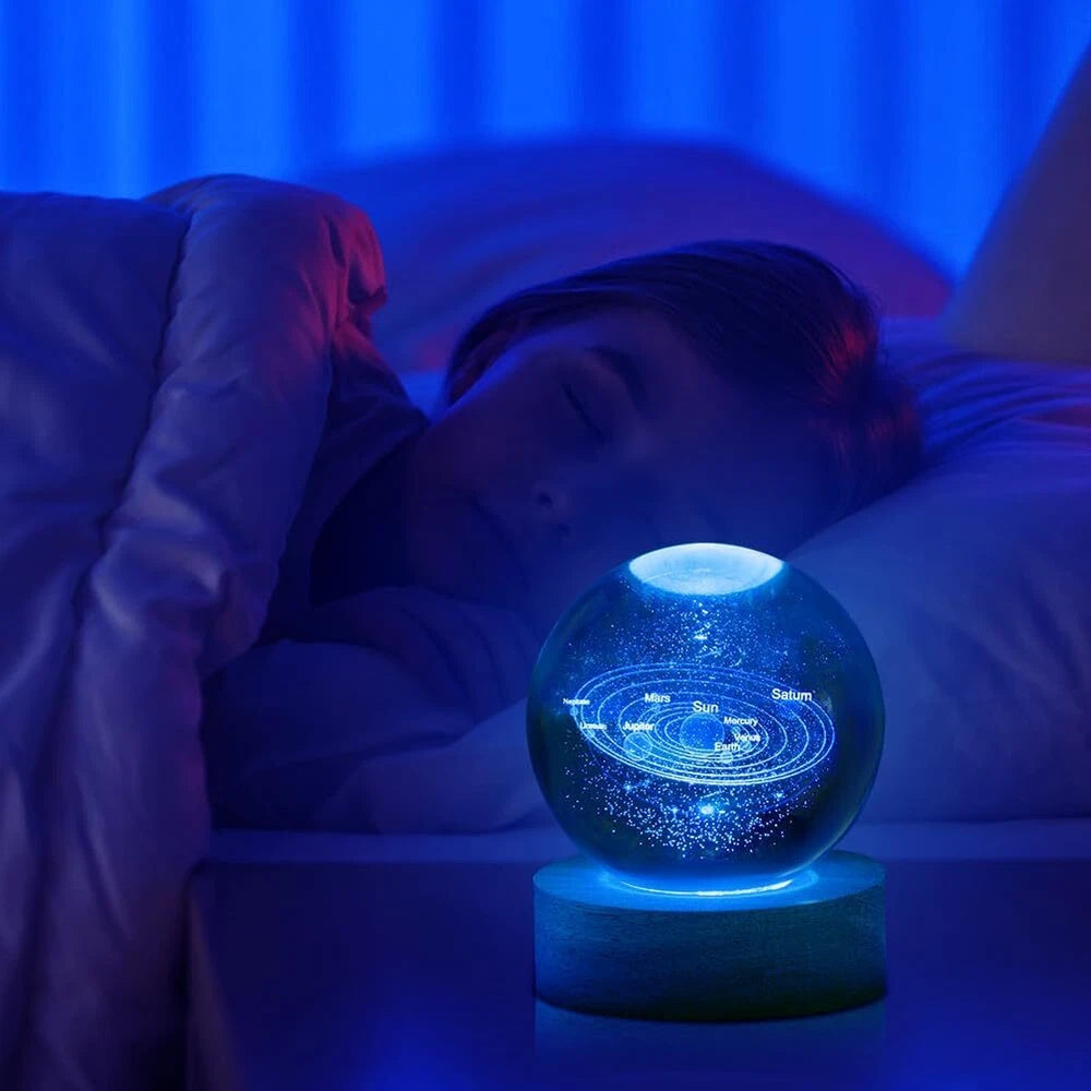 USB 3D Moon Planet Globe Galaxy Night Light LED Crystal Ball Table Lamp Bedside