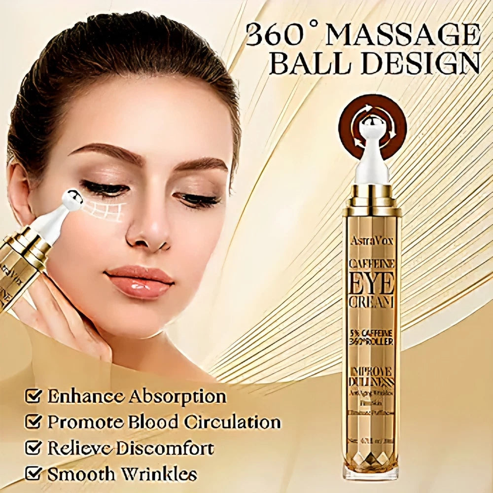 Caffeine Eye Cream, 20ml for Dark Circles and Puffy Eyes 360°Massage Ball Men Wo