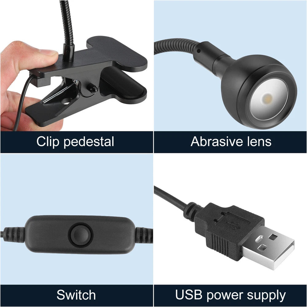 USB Clip On Desk Lamp Flexible Clamp Reading Light LED Bed Table Bedside Night