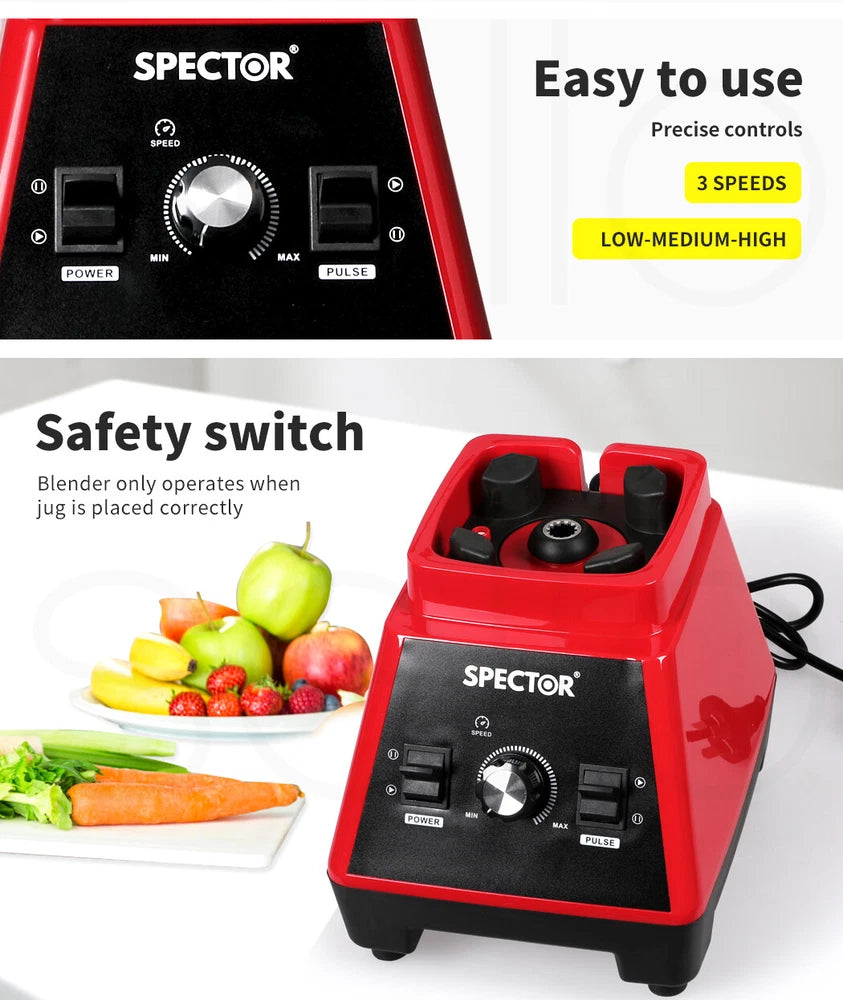 Spector 2L Commercial Blender Mixer Food Processor Juicer Smoothie Ice Crush Red