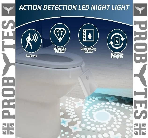 Rechargeable Toilet Bowl Night Light 16 Color LED USB-C PIR Sensor Bathroom Lamp