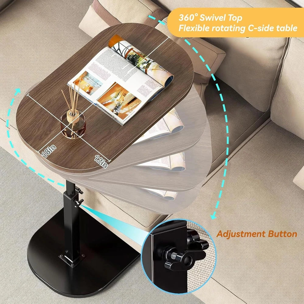 Adjustable C-Shaped Sofa Side End Table Coffee Laptop Table Living Room Bedroom