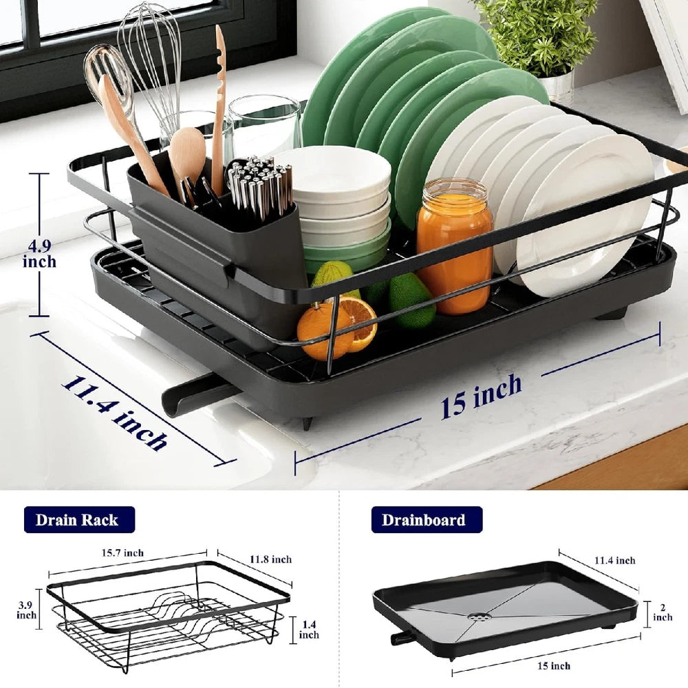 2 TIER KITCHEN SINK DISH DRAINER RACK WITH DRIP TRAY CUTLERY HOLDER PLATE RACK