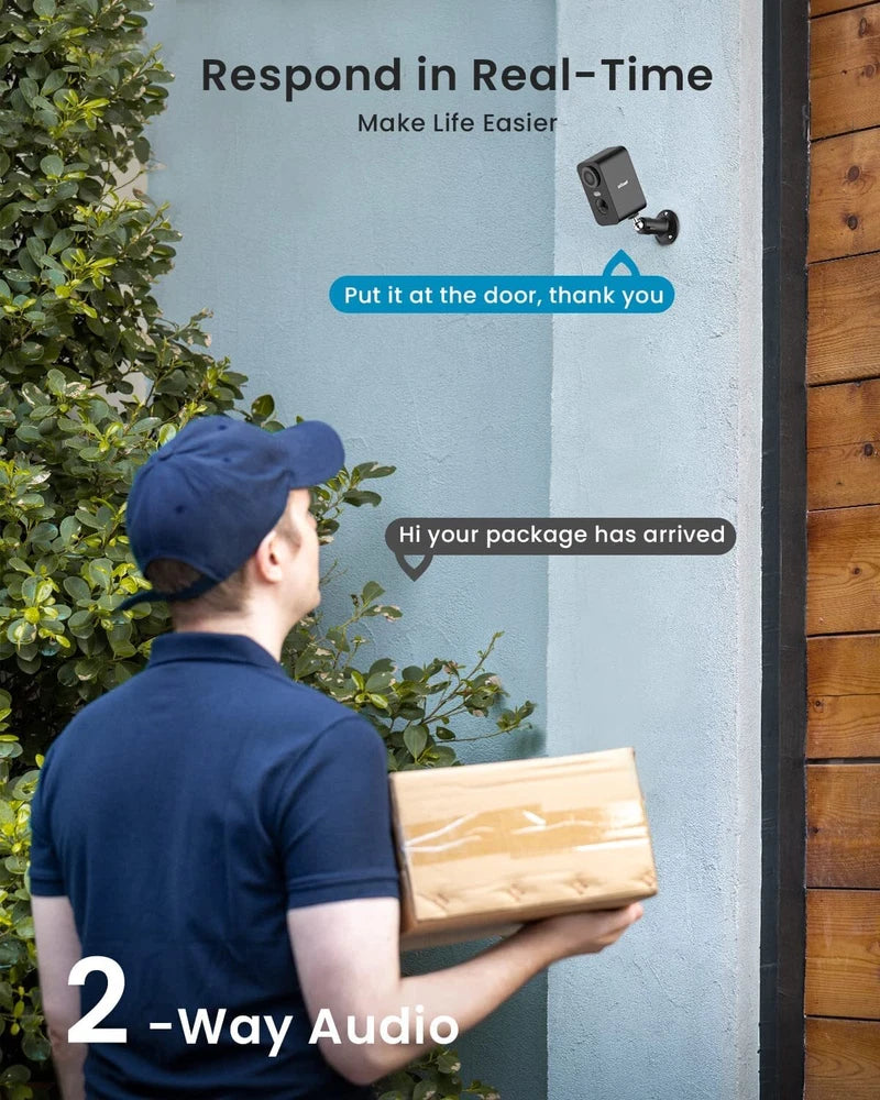 Outdoor Wireless Security Camera Home 2K WiFi Battery CCTV System SD Card