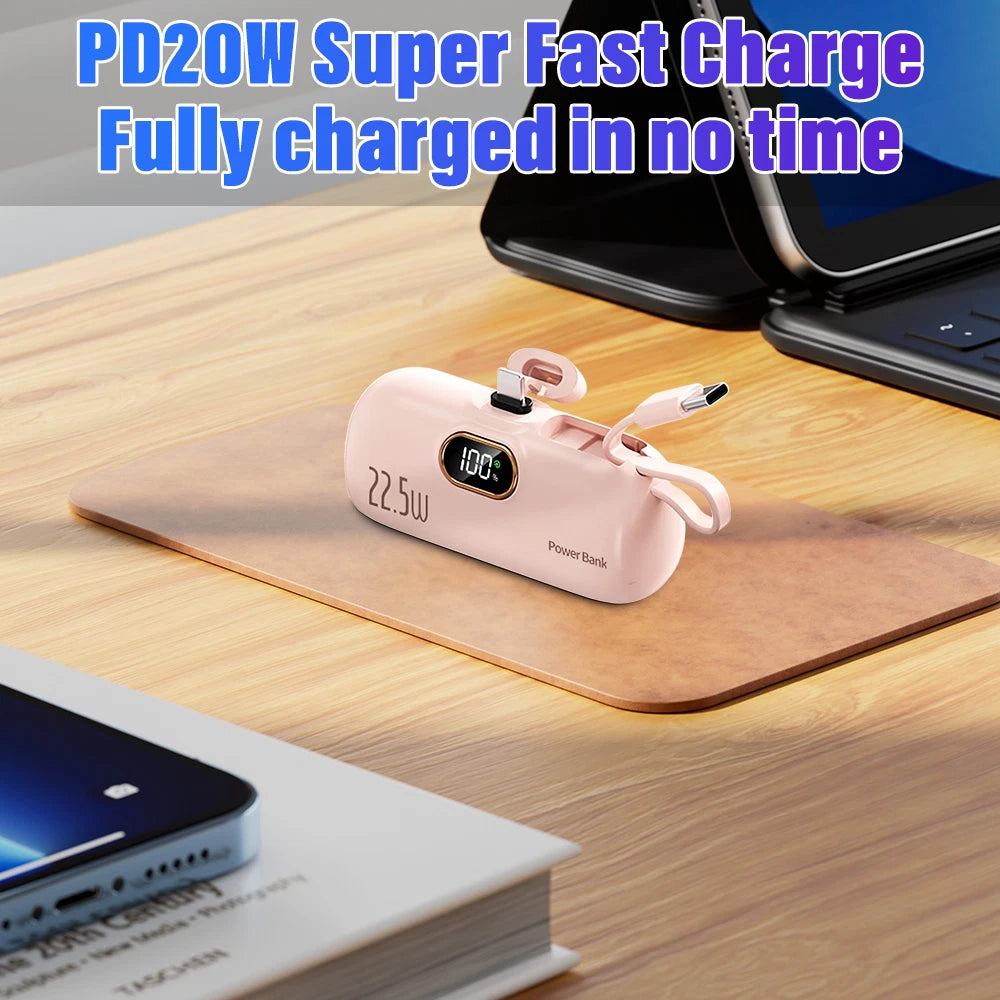 Mini Power Bank Portable 8000mAh Fast Charger USB-C & iPhone Dual Connector NEW