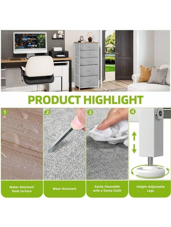 Chest of Drawers Bedroom Furniture Storage Bedside Cabinet 5 Fabric Drawer