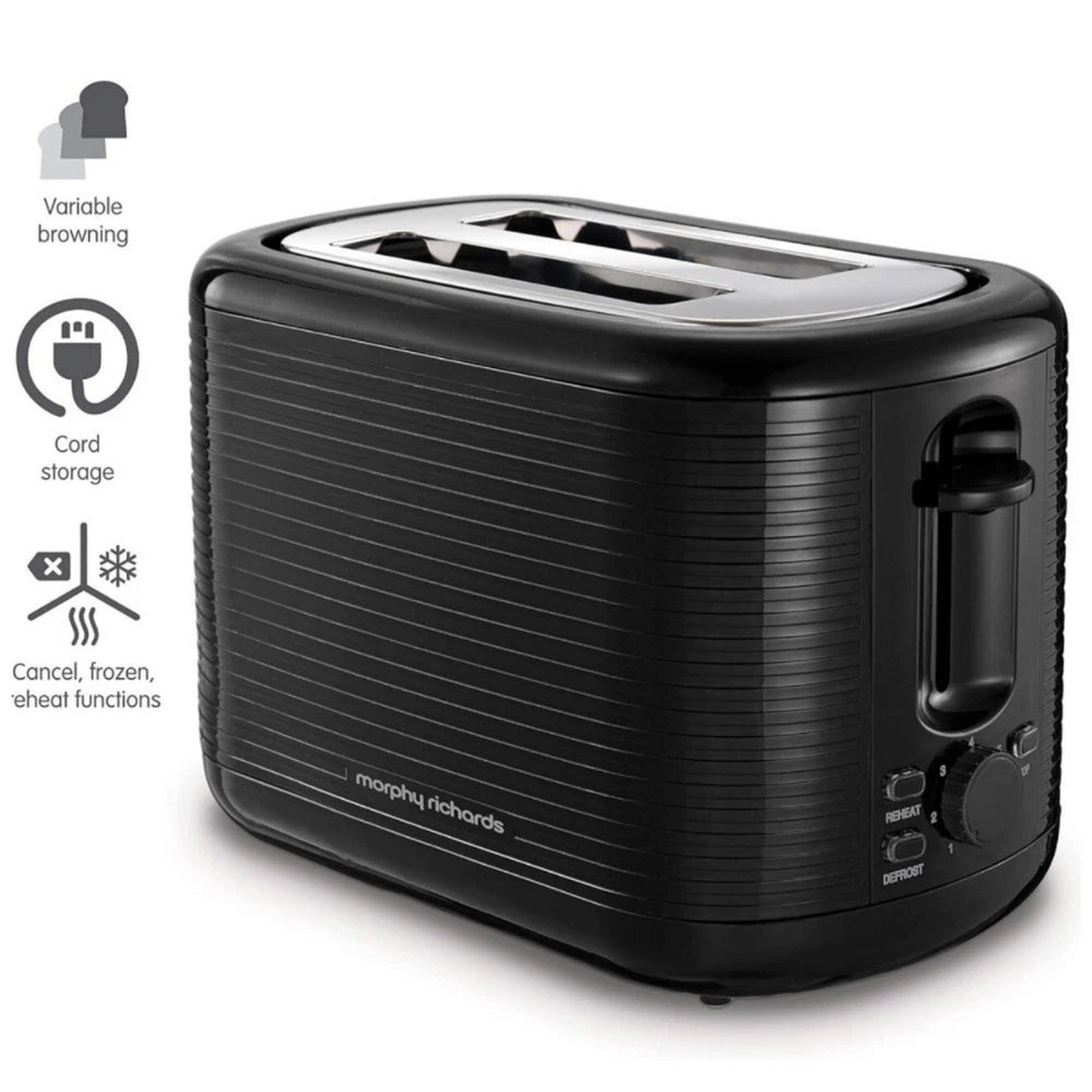 Black Toaster- 2 Slice-Variable Browning -Defrost -Reheat - Extra Wide Slot 850W