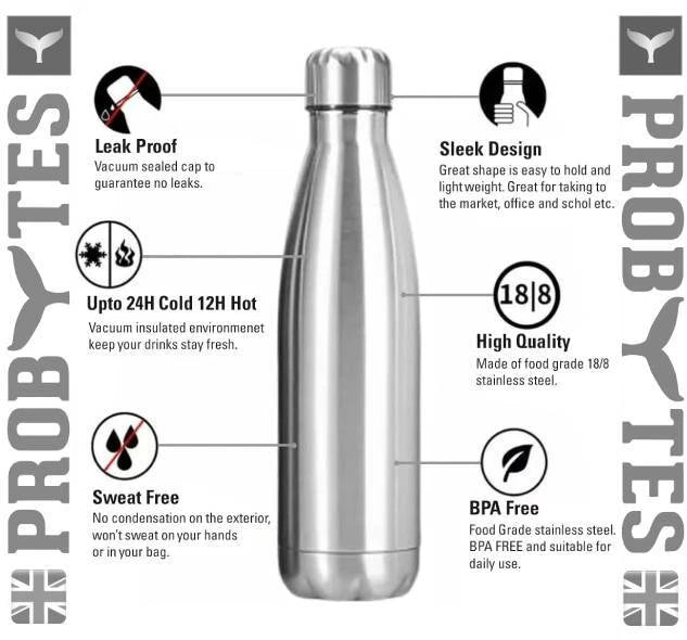 Stainless Steel Water Bottle Double Wall Vacuum Insulated Thermal Flask Sports