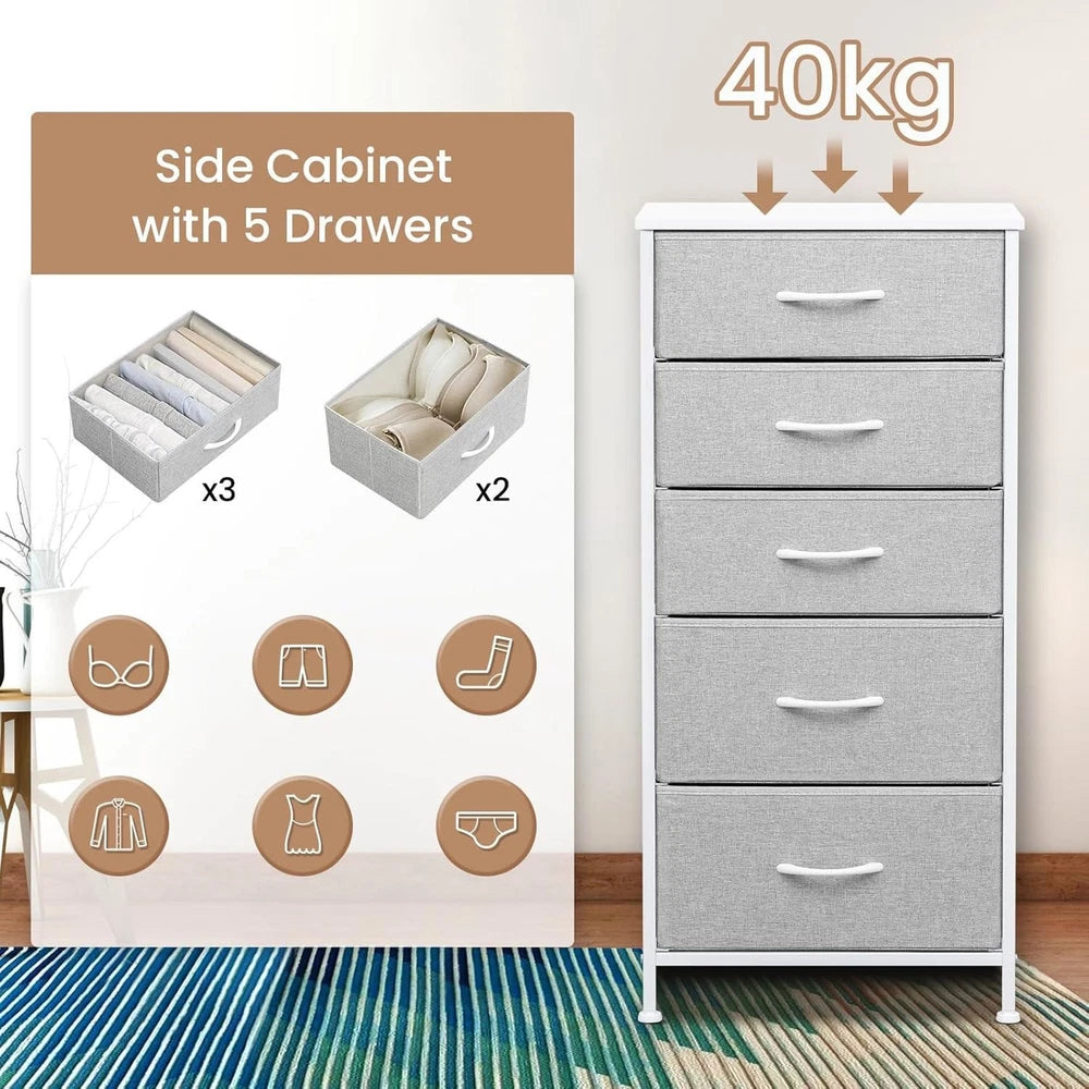 Chest of Drawers Bedroom Furniture Storage Bedside Cabinet 5 Drawers 6 Colours