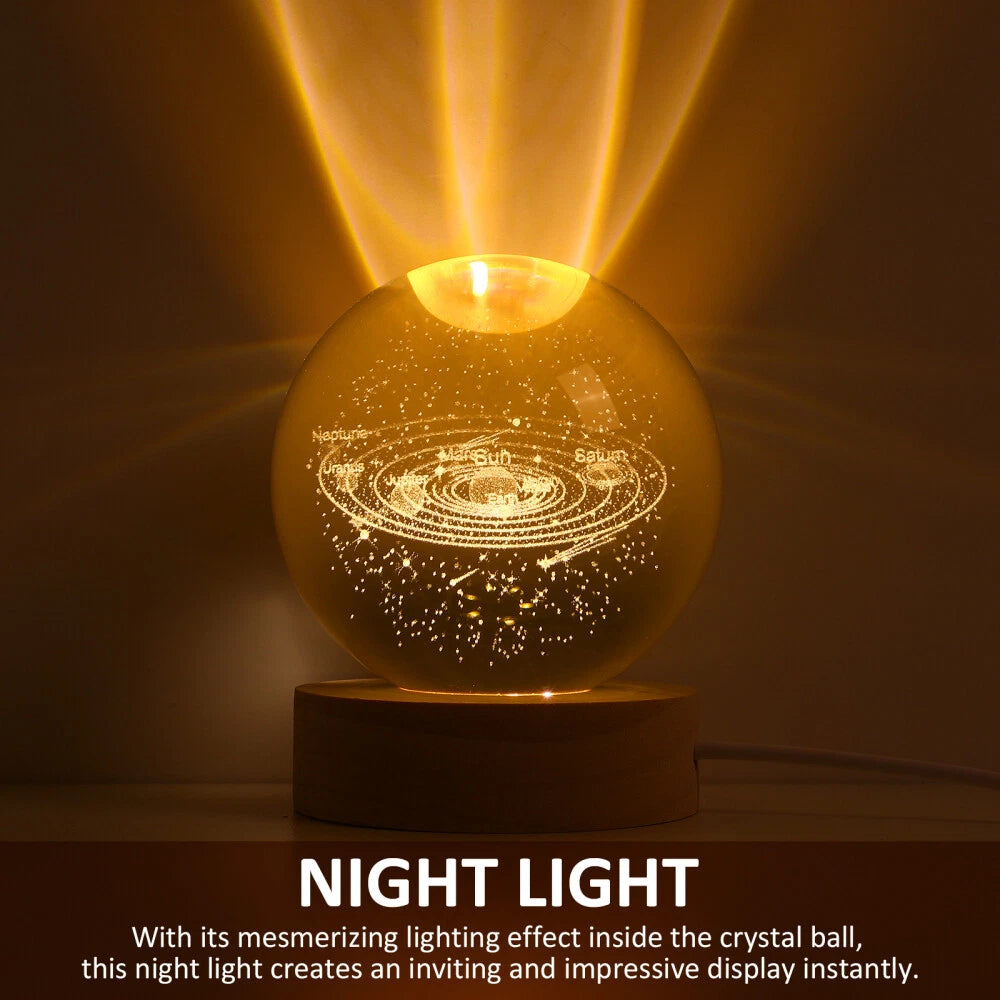 USB 3D Moon Planet Globe Galaxy Night Light LED Crystal Ball Table Lamp Bedside