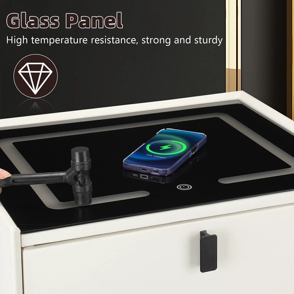 Smart Bedside Table with Light Phone Charging Modern Bedroom Furniture Drawers