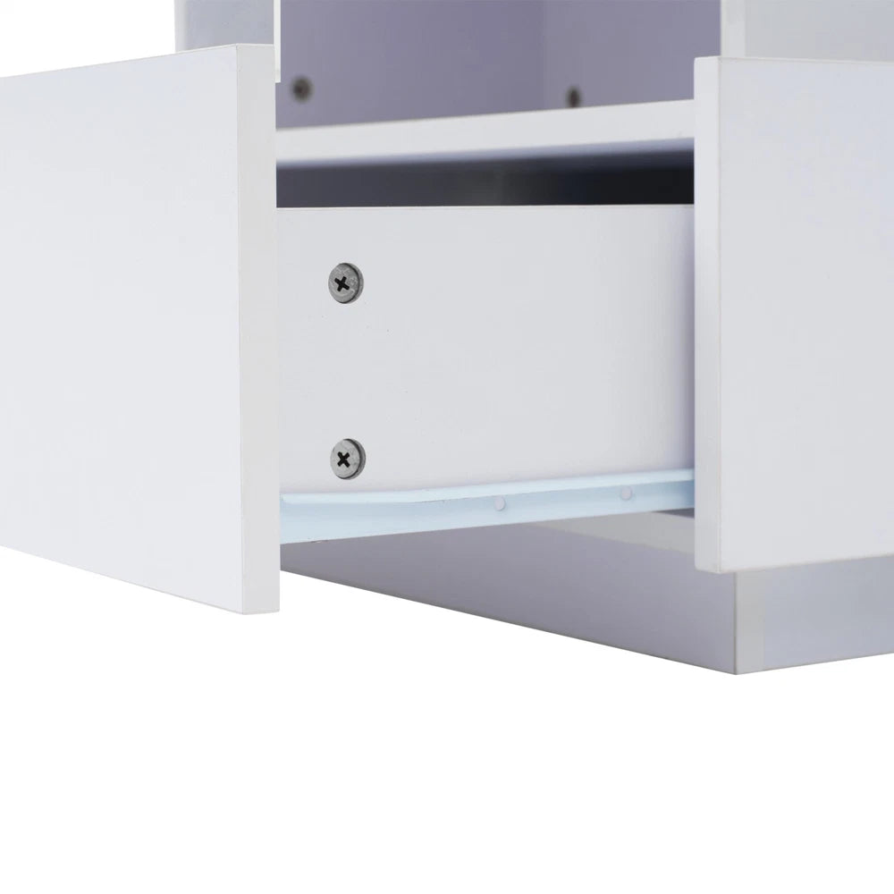 Coffee Table with LED Square High Gloss White Storage Tea Table for Living Room