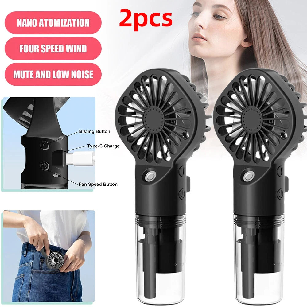 Portable Humidifier Fan Mini Handheld Cooling Mist Cooler Water Spray Travel NEW