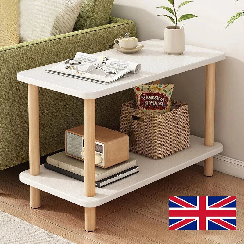 2 Tiers Side Table Concrete Effect Top with Shelf Living Room Coffee End Table