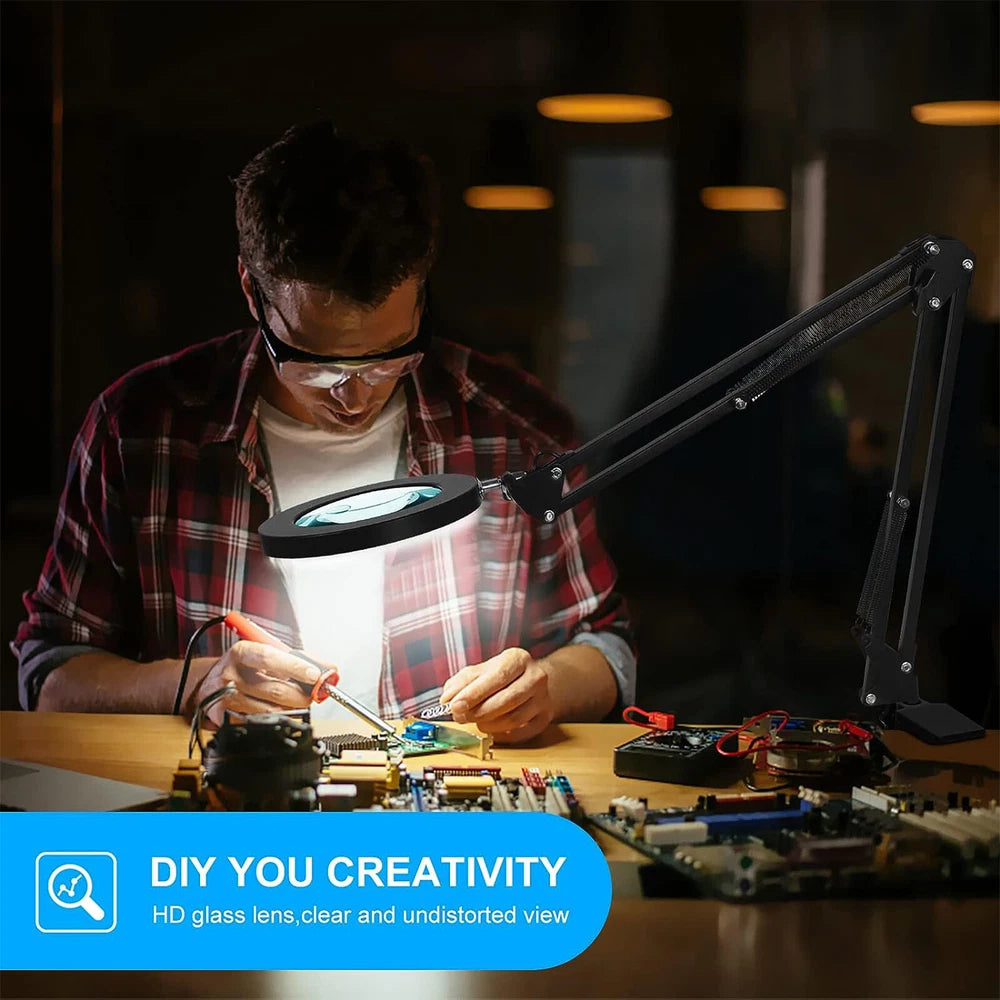 10X LED Magnifier Glass Desk Lamp With Light Stand Clamp Beauty Magnifying Lamp