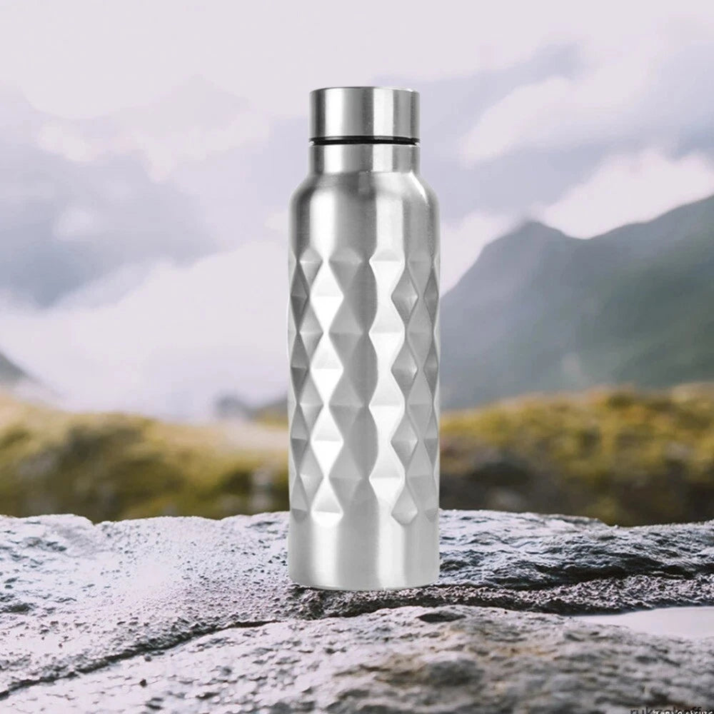 Rhombus Pattern 1000ml Stainless Steel Single-wall Large Capacity Water Bottles
