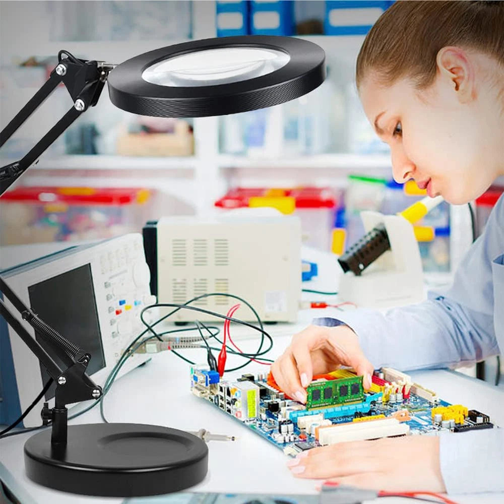 10X LED Magnifier Glass Desk Lamp With Light Stand Clamp Beauty Magnifying Lamp