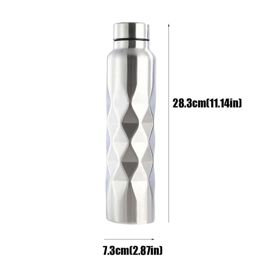Rhombus Pattern 1000ml Stainless Steel Single-wall Large Capacity Water Bottles
