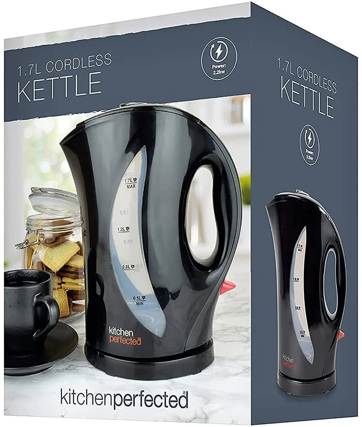 Black 1.7 Litre 2200w Cordless Fast Boil Electric Jug Kettle Washable Filter