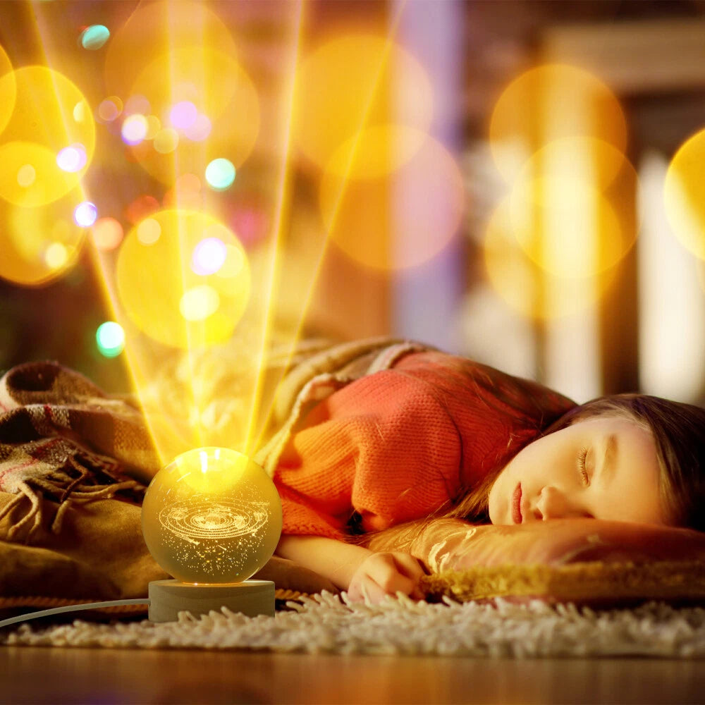 USB 3D Moon Planet Globe Galaxy Night Light LED Crystal Ball Table Lamp Bedside