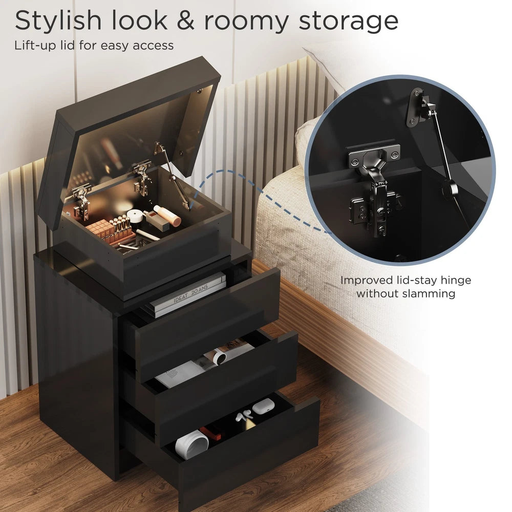 High Gloss 2/3 Drawer Bedside Table Cabinet LED RGB Light Storage Nightstand