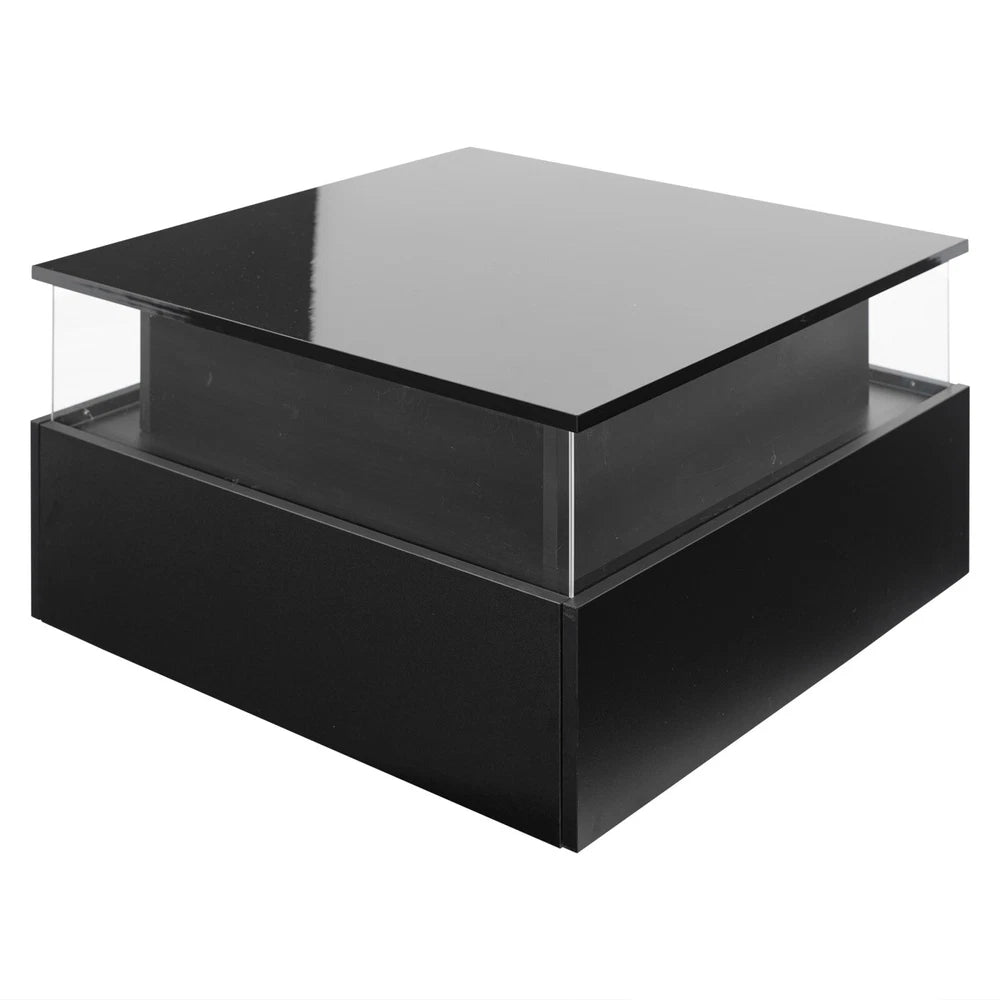 Coffee Table with LED Square High Gloss Black Storage Tea Table for Living Room