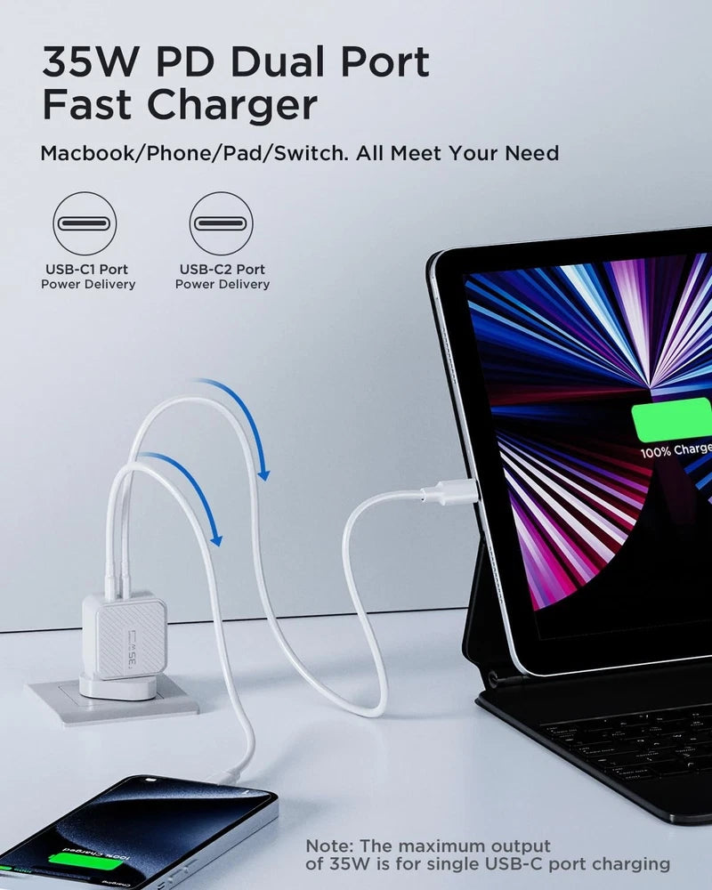 35W USB-C Fast Charger PD Power Adapter Plug & Cable For Apple iPhone 16 15 UK