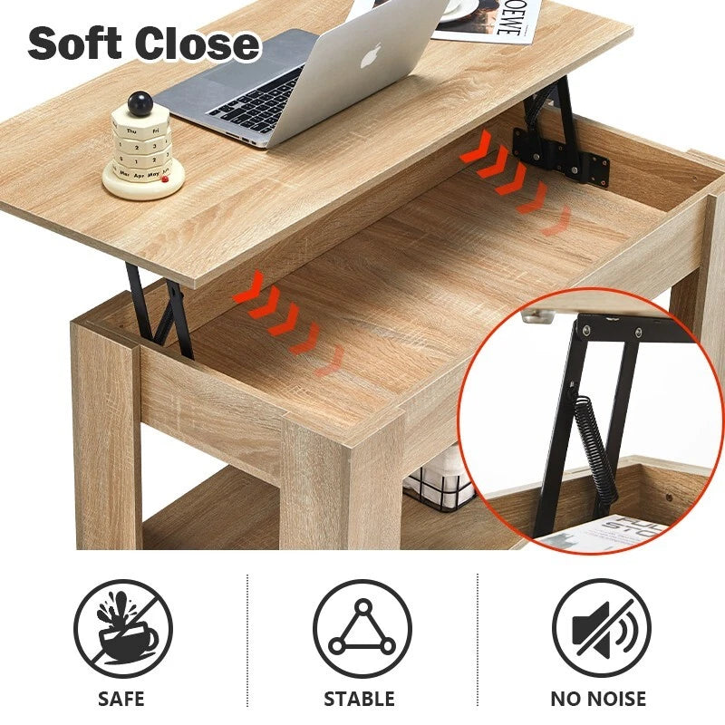 Lift Up Top Coffee Table Modern  Desk Hidden Storage Bottom Shelf 100*50*55cm