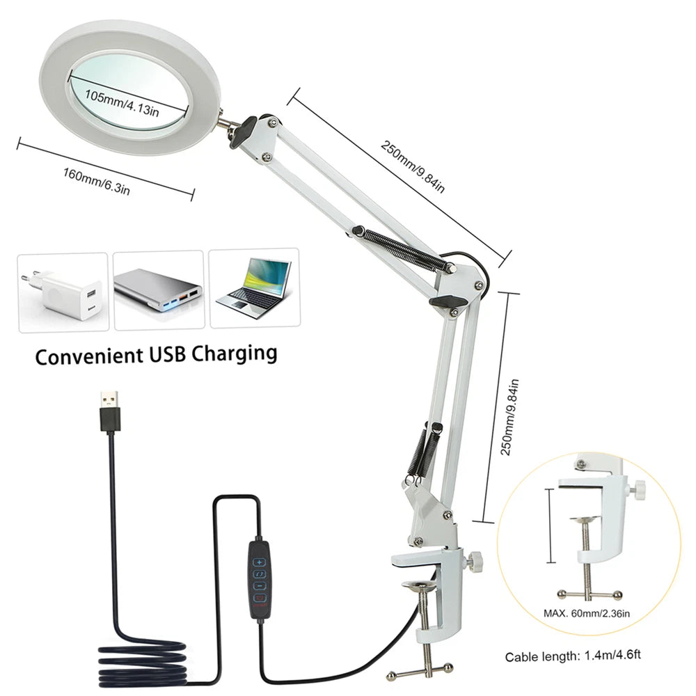Tomshine Flexible Clamp-on Table Light with 8x Magnifier Swing Arm Dimmable UK