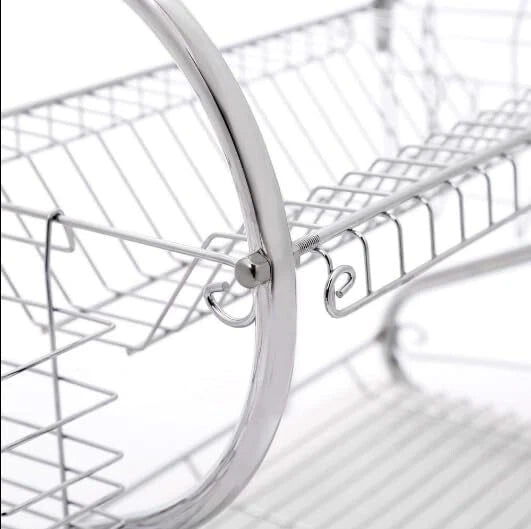 2 Tier Dish Drainer Rack with Drip Tray Plate Rack Kitchen Sink Cutlery Holder