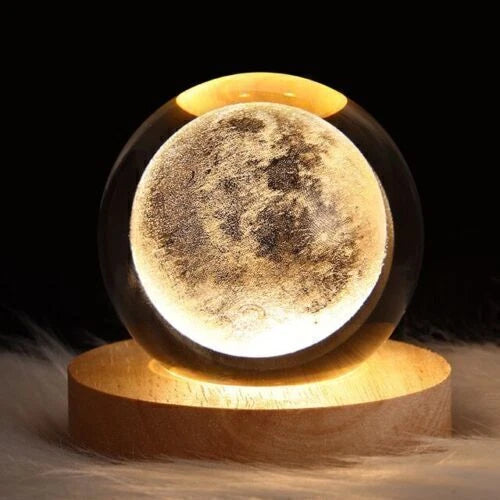 LED Crystal Ball Table Lamp USB 3D Moon Planet Globe Galaxy Night Light Bedside#