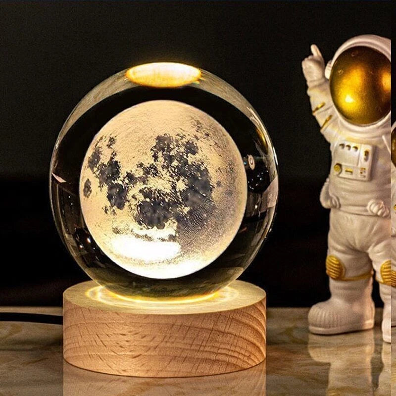 LED Crystal Ball Table Lamp USB 3D Moon Planet Globe Galaxy Night Light Bedside~