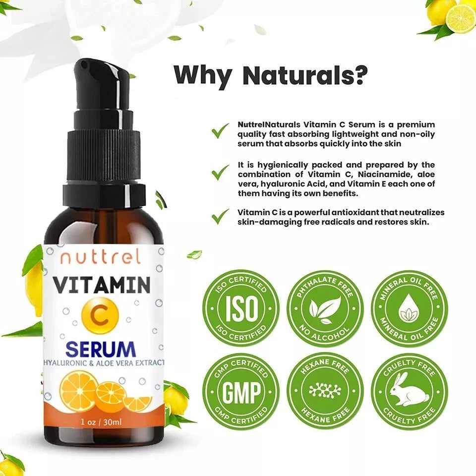 Vitamin C Serum for Face with Hyaluronic Acid Vitamin E Best Skin Anti-Aging 1oz