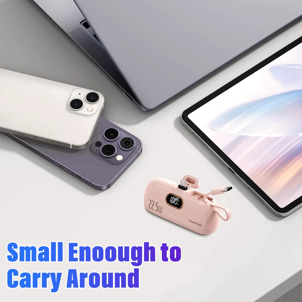 Mini Power Bank Portable 8000mAh Fast Charger USB-C & iPhone Dual Connector NEW