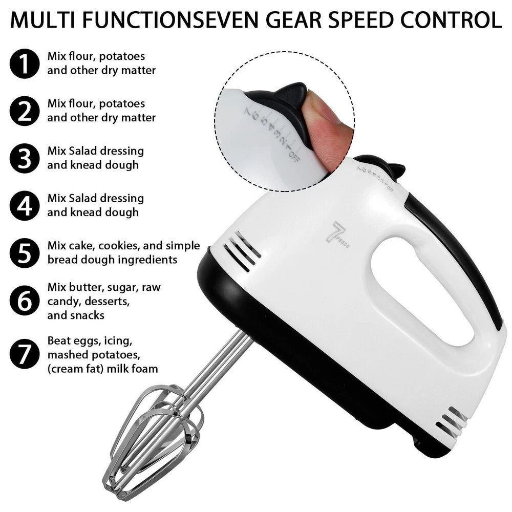 Electric Handheld Whisk 7 Speed Hand Mixer Kitchen Egg Beater Cream Cake blender