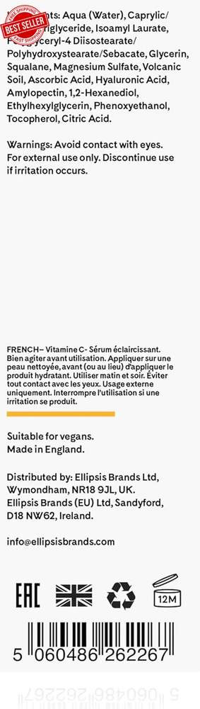 Vitamin C Brightening Face Serum Q+A Anti Ageing Hydrating Hyaluronic Acid 30ml