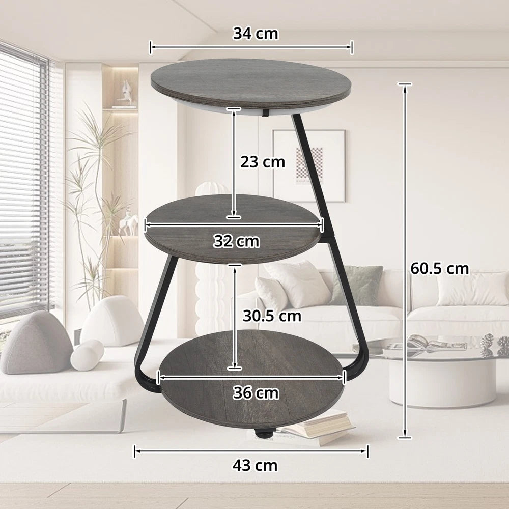3-Tier Sofa Side Table LED Lighted Bedside Living Room End Table with Storage
