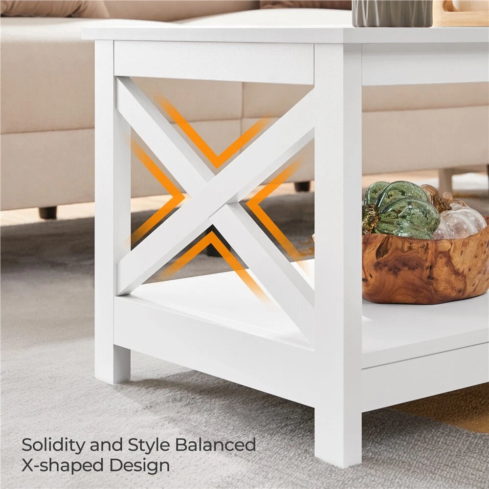 2-Tier Coffee Table with Storage Shelf Modern Center Tea Table for Living Room