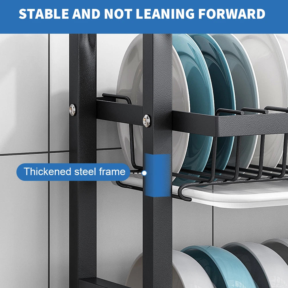 2/3 Tier Kitchen Sink Dish Drainer Rack With Drip Tray Cutlery Holder Plate Rack